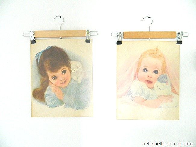 use pant hangers to hang pictures!