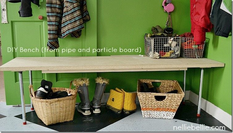 DIY bench with pipe and board: a NellieBellie DIY tutorial
