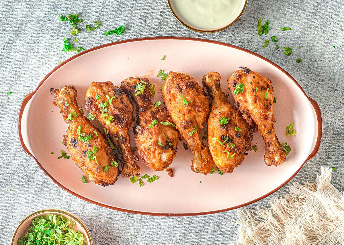 Air Fryer Chicken Drumsticks with crispy skin.