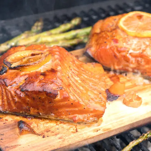 cedar plank salmon on grill