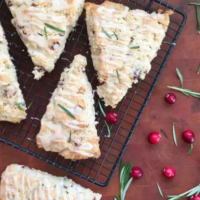 Cranberry Rosemary scones with orange glaze
