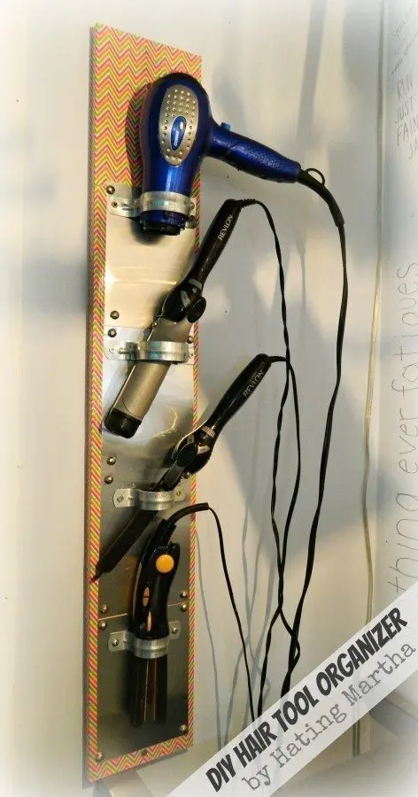 This DIY hair tool organizer is made from easy to find parts from the hardward store!