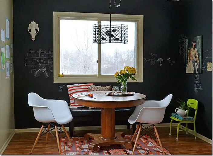 dining room decorating in "industrial schoolhouse" style.
