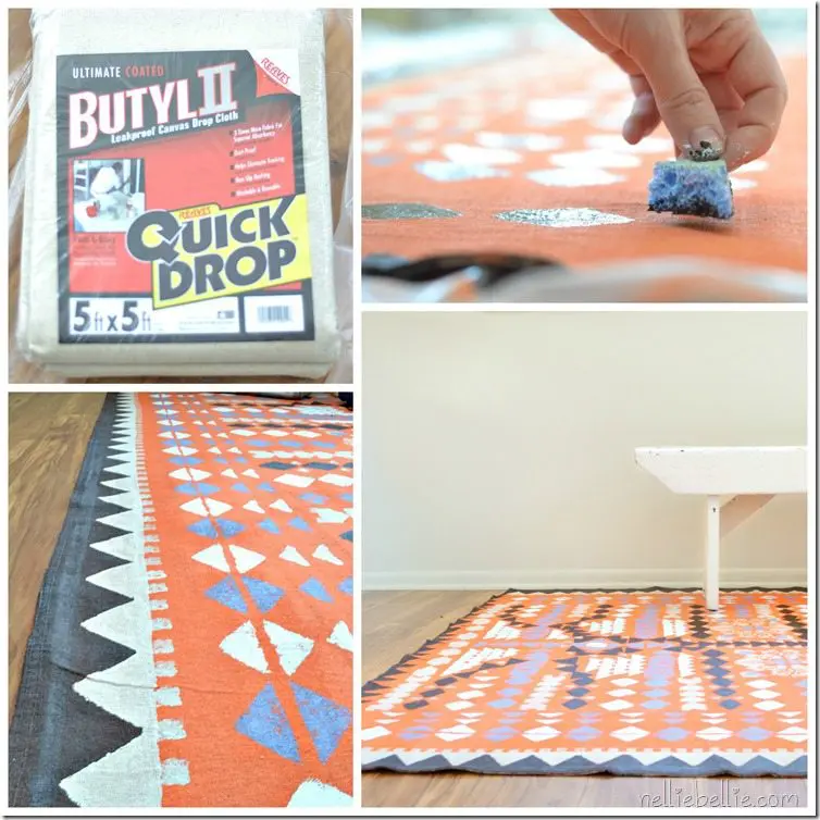 make a dropcloth rug with paint. Full tutorial.