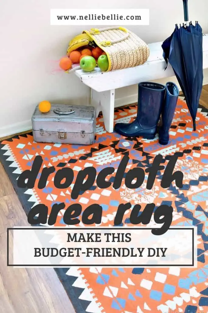 Create a painted drop cloth rug. Easy to follow tutorial to make this budget-friendly DIY.