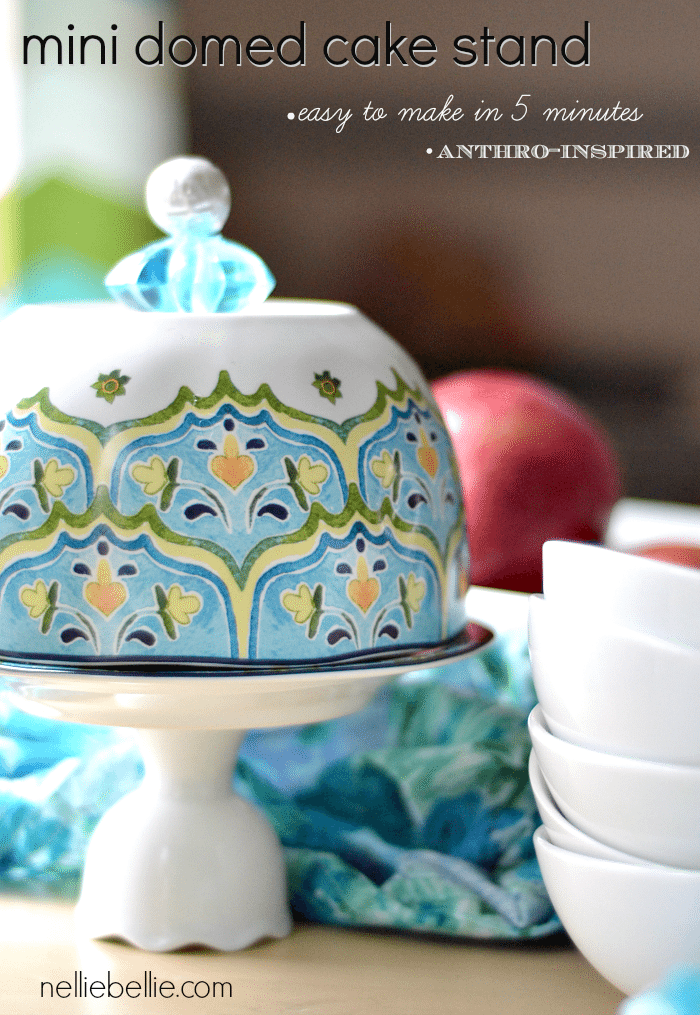 This DIY domed cake stand is an Anthro knock-off that is easy to replicate. We found items that already had great designs, so it was just a matter of putting everything together well! Perfect if you're looking for easy gift ideas!