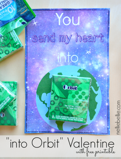 Free printable for these adorable "You send my heart into Orbit" gum Valentines cards for kids.