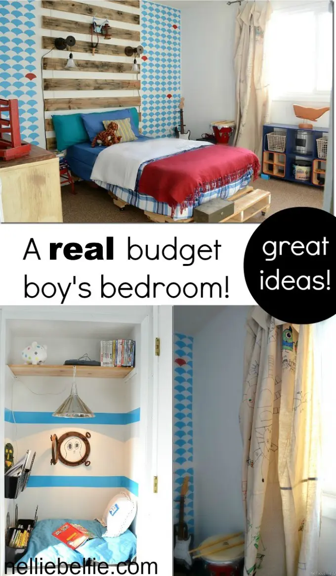 tips and tricks for decorating a boy's bedroom on a budget. This room was under $150 with some great repurposing and clever hacks!
