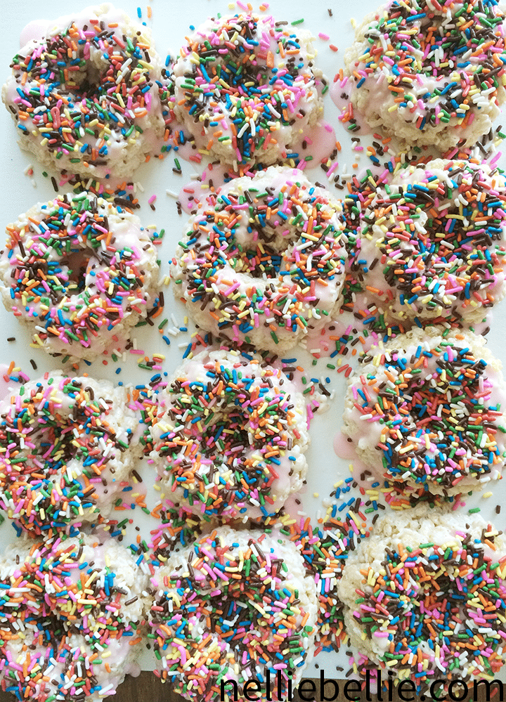 Turn Rice Krispie treats into donuts for a fun treat.