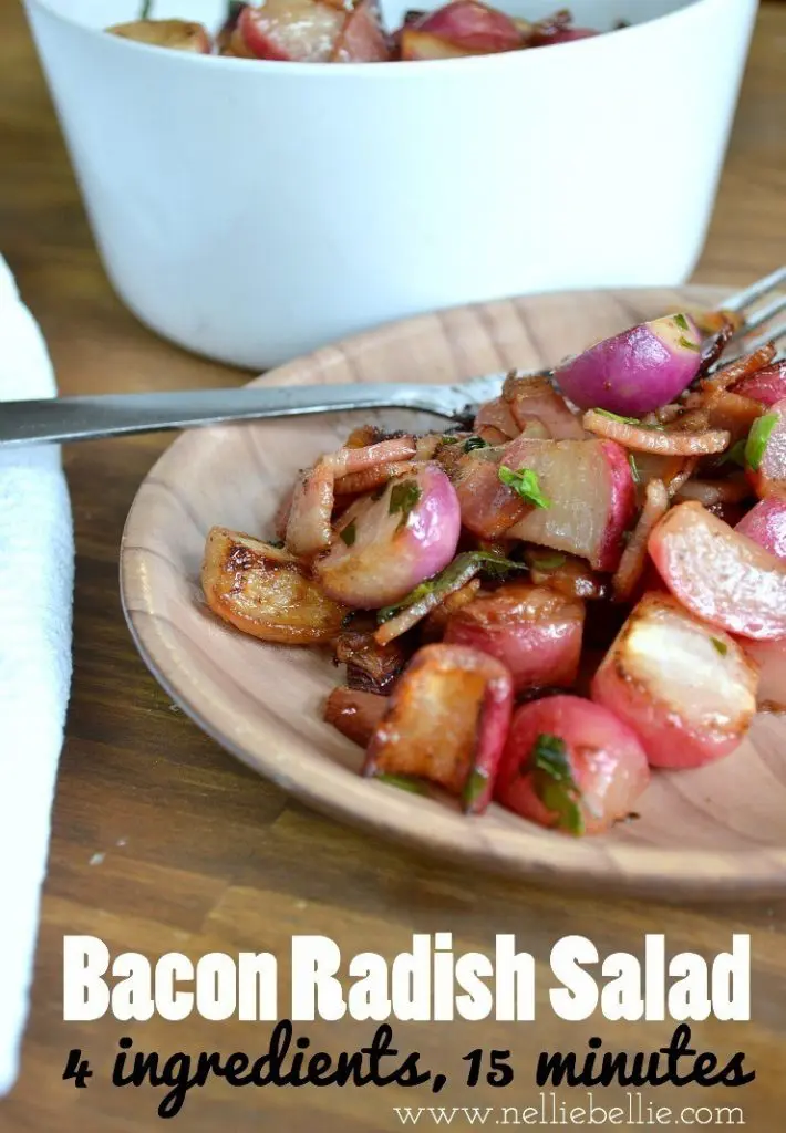 This recipe is a surprising radish recipe. A simple radish salad recipe might not sound that delicious, but combine it with bacon and it's fantastic!