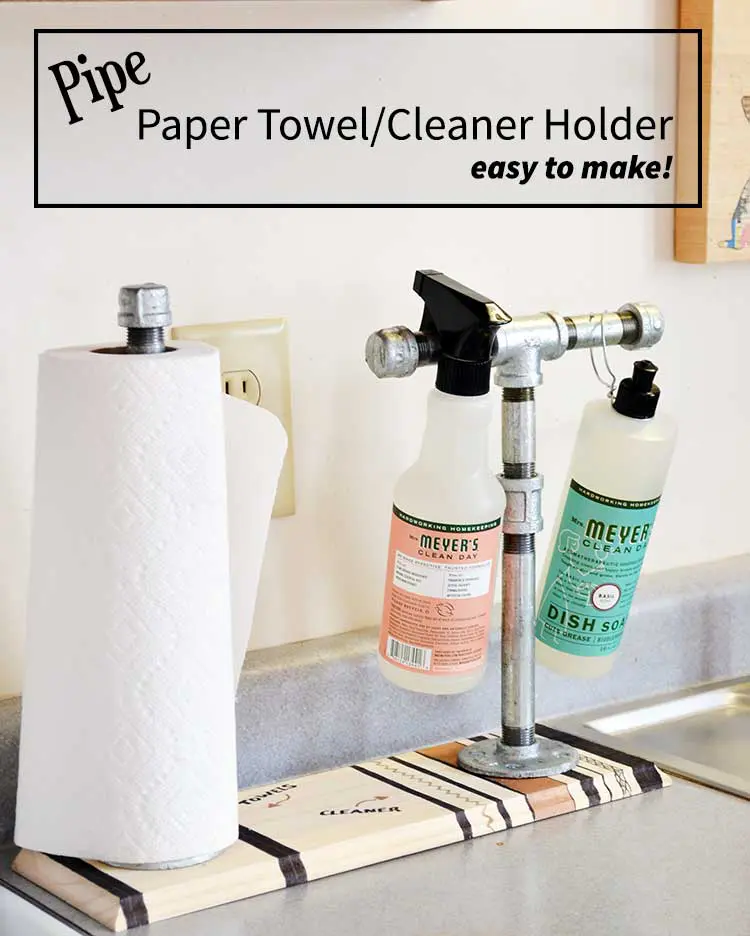 Who knew you could create this pipe paper towel and cleaner holder super fast and easy! So cool! | nelliebellie.com