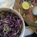 Basic Coleslaw recipe, video tutorial for making coleslaw, and a terrific recipe for Jalapeno Cilantro Colesolaw. Love that stuff on shrimp tacos!