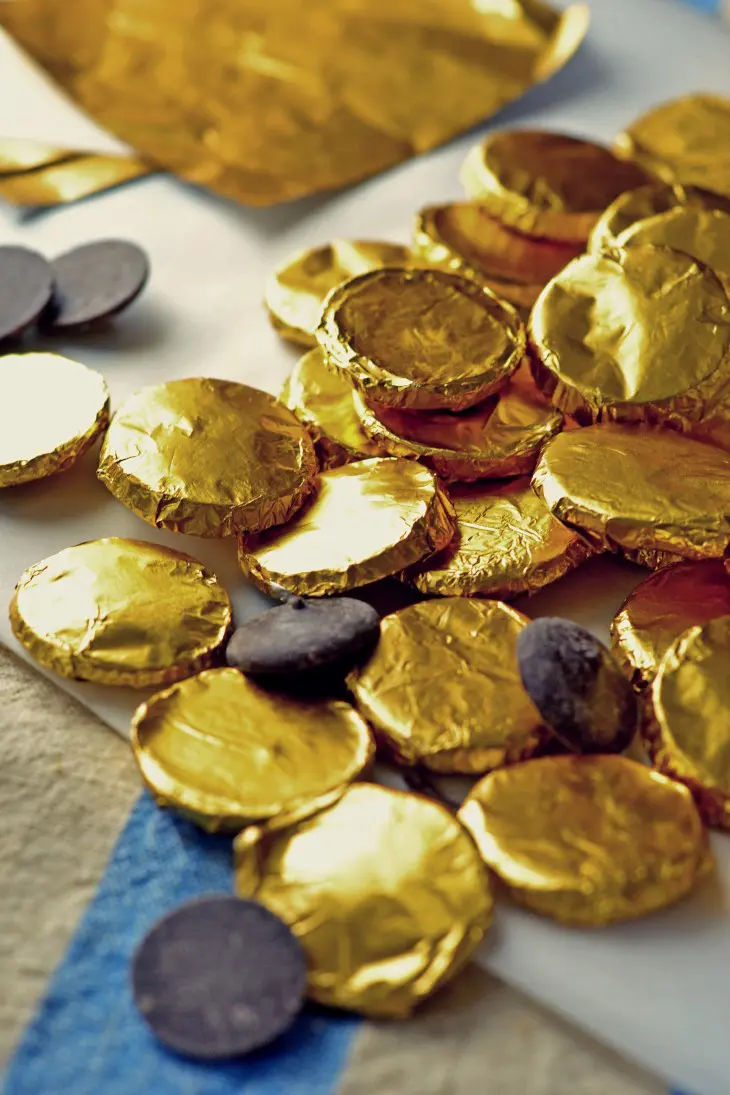 how to make homemade chocolate coins. A fast and easy candy making tutorial. Great idea for St. Patricks Day, Mari Gras, Pirate parties, and events.