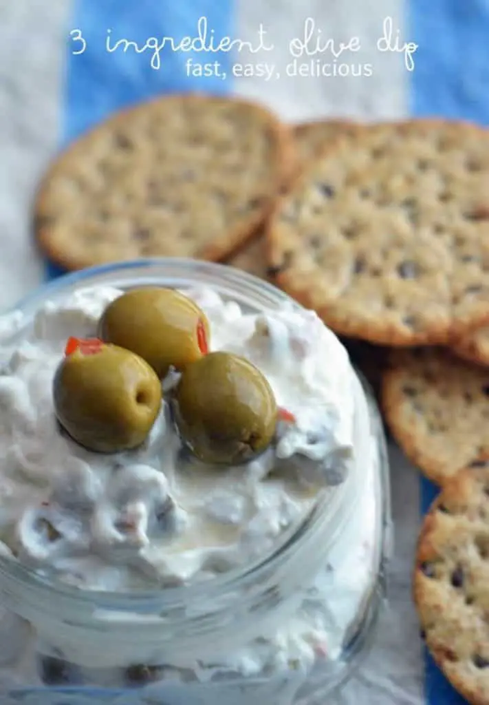 easy 3 ingredient olive dip that is a perfect appetizer for a party!