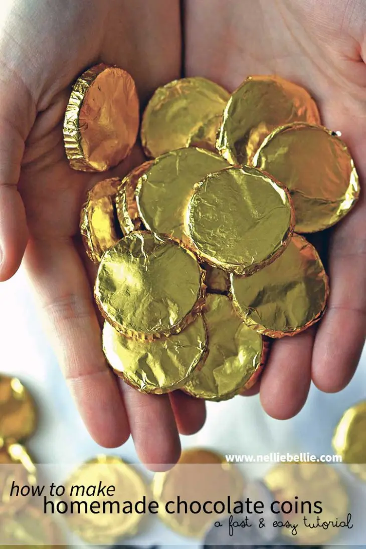 how to make homemade chocolate coins. A fast and easy candy making tutorial. Great idea for St. Patricks Day, Mari Gras, Pirate parties, and events.
