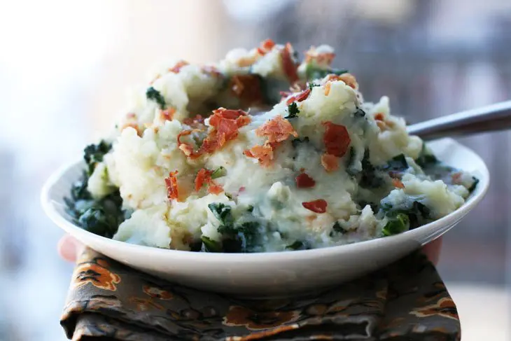 Irish colcannon recipe, made awesome with bacon. Click through for recipe.
