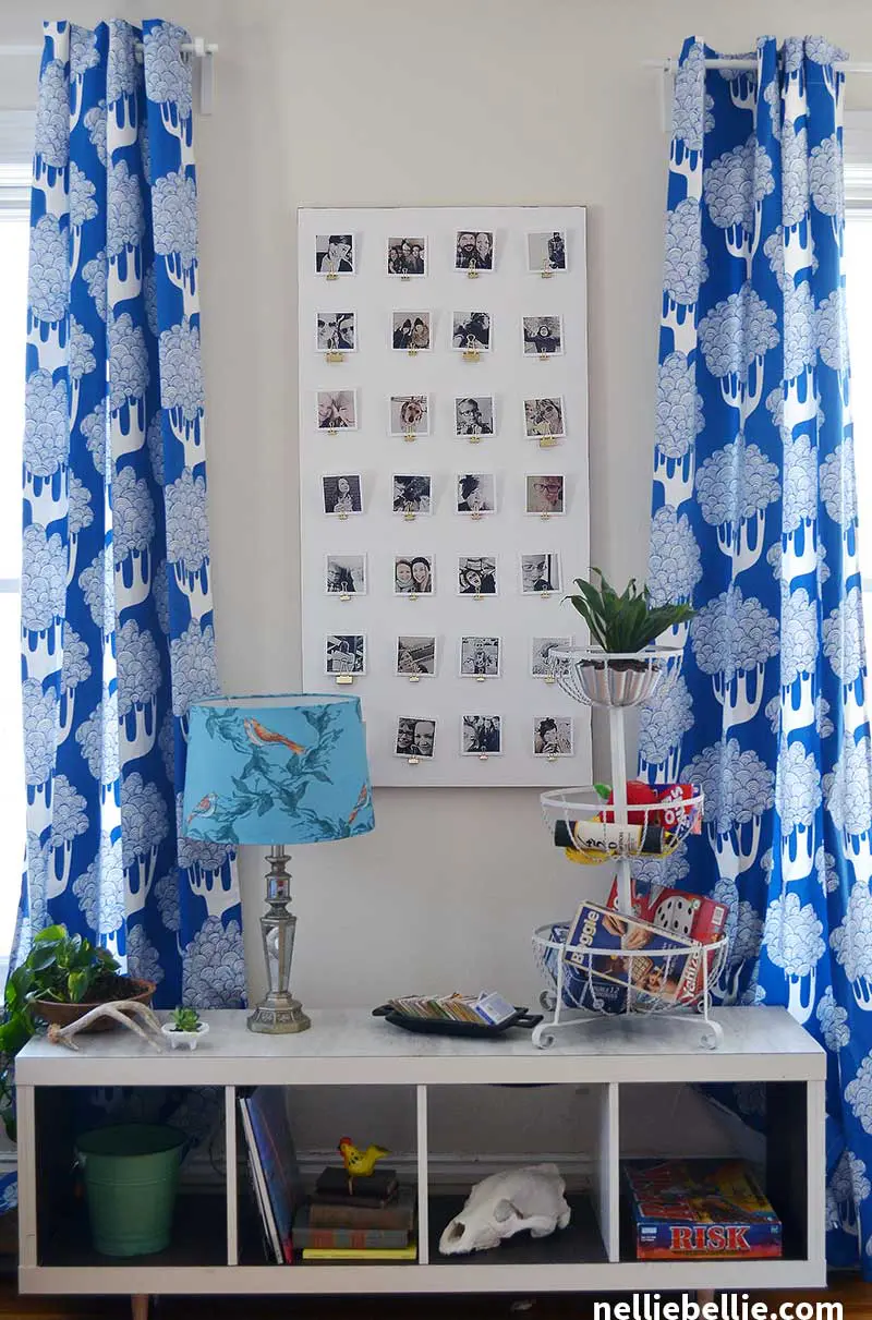 Make a renter friendly photo display for your wall. A easy tutorial with simple and easy to find materials. This is great for renters because you only need one nail and can hang alot of pictures!