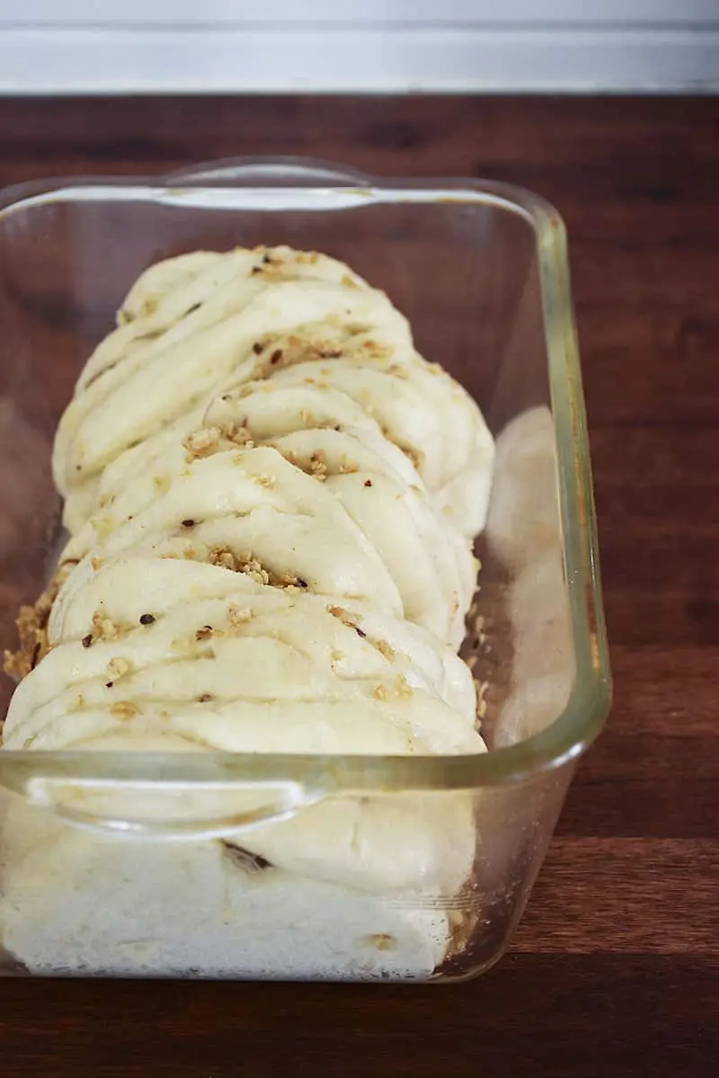 easy pull-apart almond bread rising in pan