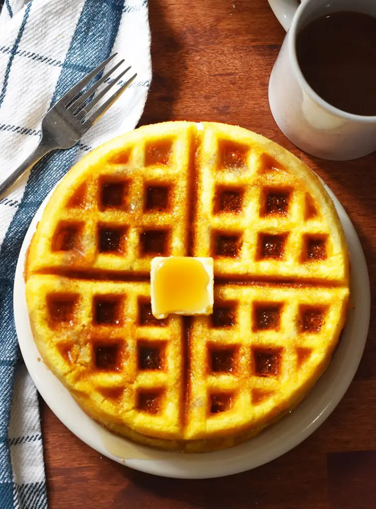 cornbread waffles made with Jiffy cornbread mix