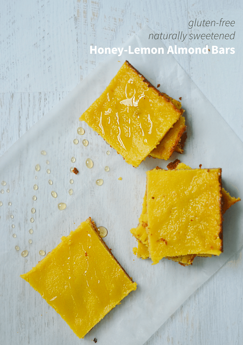 Gluten-free and naturally sweetened Honey Lemon Almond Bars