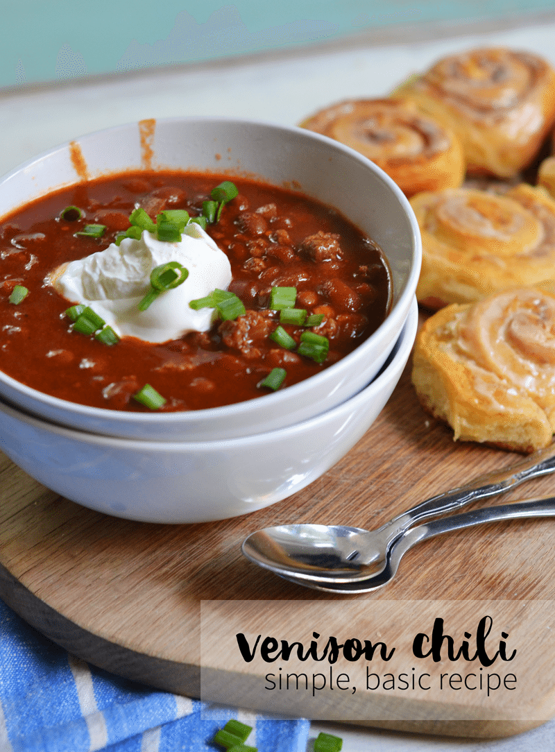 Venison Chili. This is an easy and basic chili recipe for the chili newbie. Very few ingredients and easy to follow directions. Venison is optional but tips for making your chili with dry ground meat (like venison) is included.