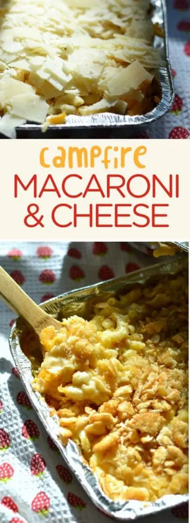 Campfire macaroni and cheese can be a pre-made meal! You can close that pan up and pop it into the fridge until it's time - a couple of days is fine. Pack it up, and take it with you. Then put it on your campfire to get melty and delicious. #campfire #macaroniandcheese #makeahead