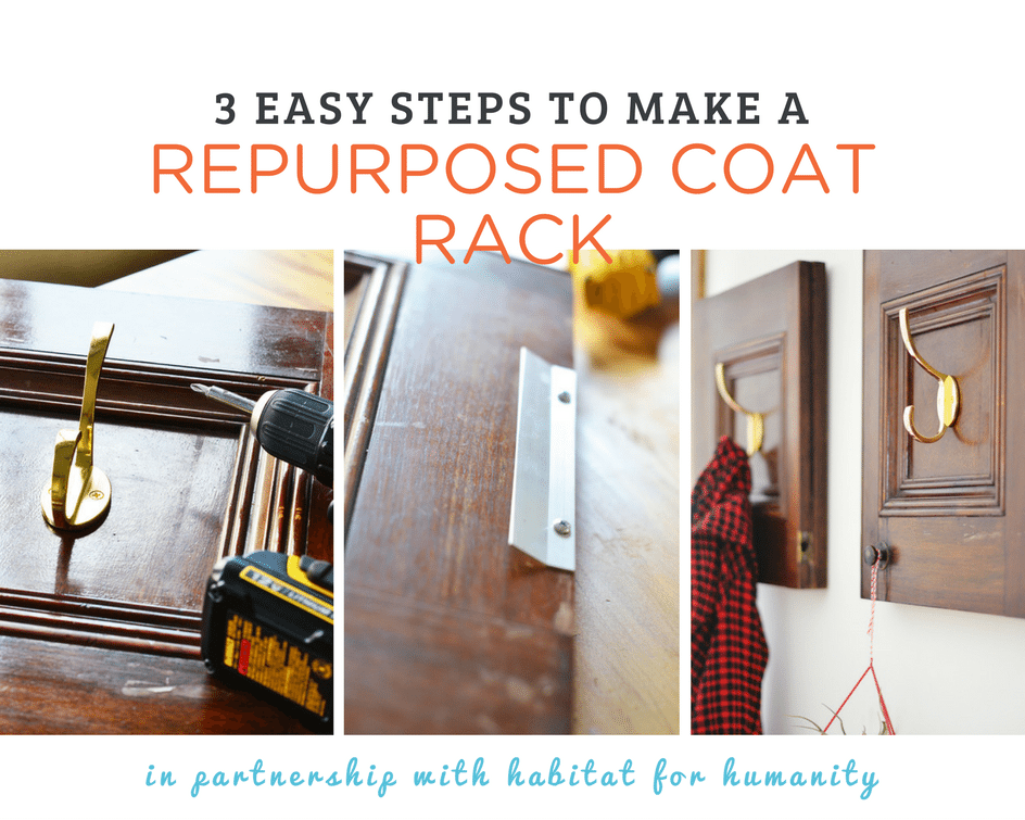 3 easy steps to create this repurposed cabinet door coat rack!