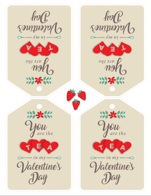 Simple tags to add to tea bags to create a sweet DIY Valentine for friends and neighbors. Free printable!