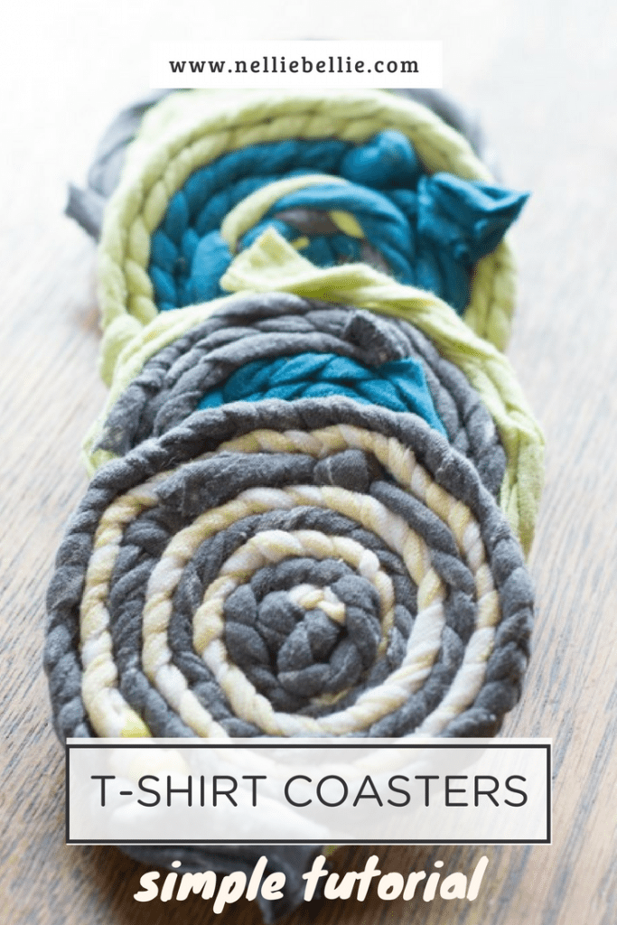 create these adorable coasters out of recycled t-shirt coasters with this easy tutorial.