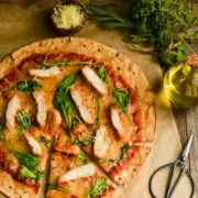 easy Chicken & Arugula pizza on whole-wheat crust