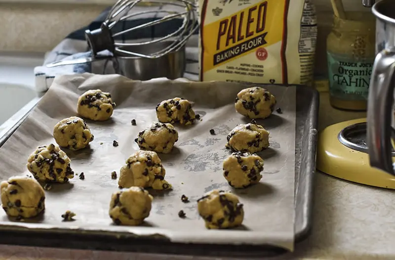 Chocolate chip Shortbread Cookies on a pan.