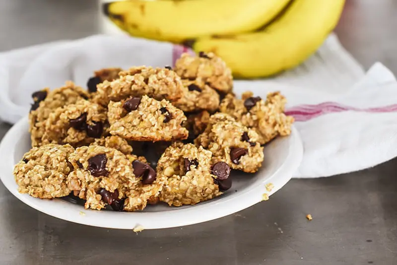 easy banana cookies with only 2 ingredients (we added chocolate chips and walnuts)