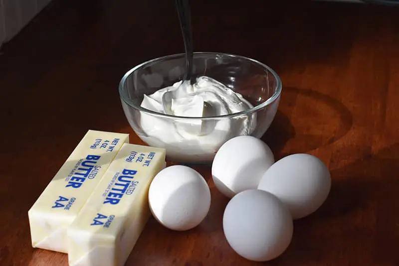 leave the butter, eggs, and sour cream for your blueberry pound cake batter out