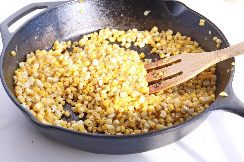 close up roasting corn for the salad