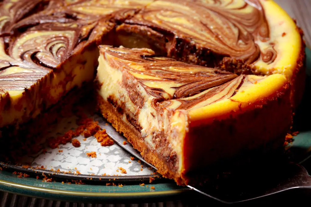 pan of hot fudge marble cheesecake