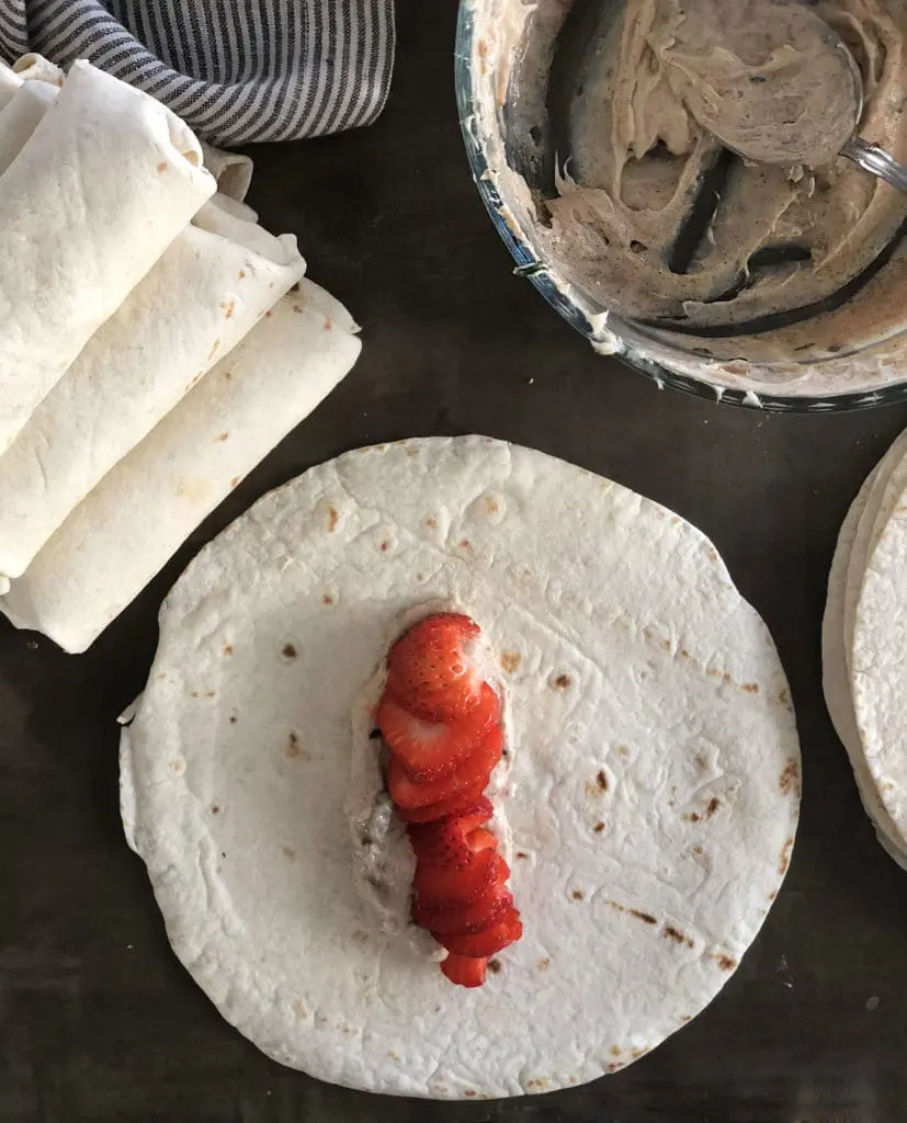 dessert burrito strawberry filling