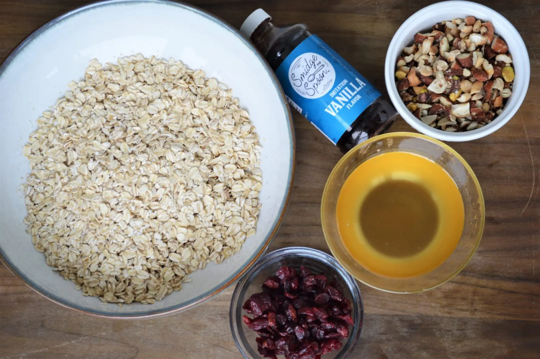 ingredients for homemade cranberry nut healthy granola