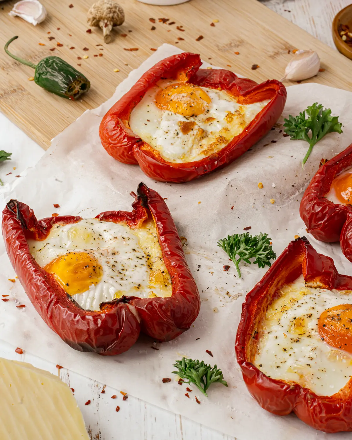 Red Peppers stuffed with eggs and baked.
