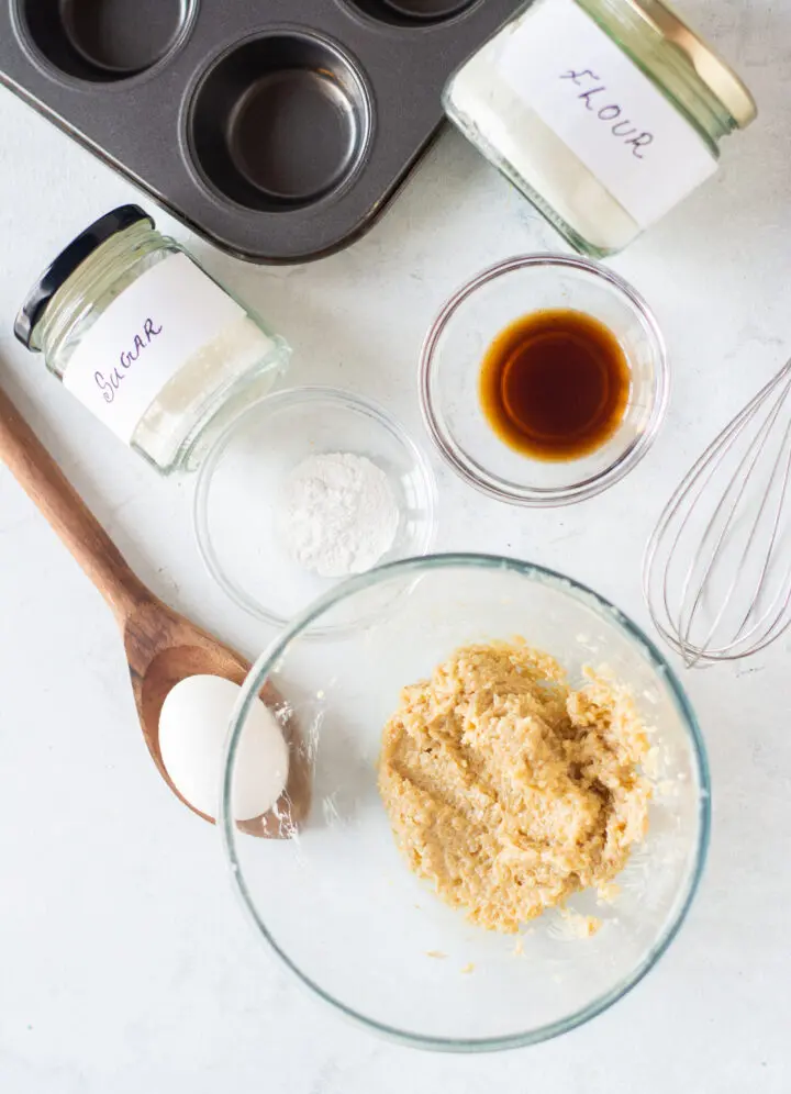mixing the dough for cookie cups