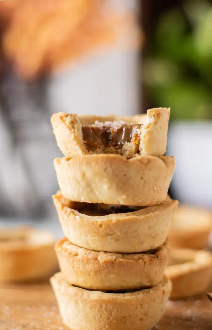 Cookie cup filled with caramel sauce
