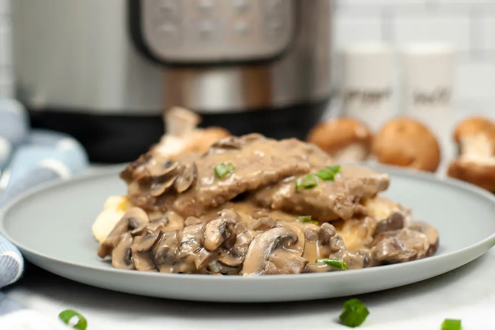 Plate of Instant Pot Salisbury Steak