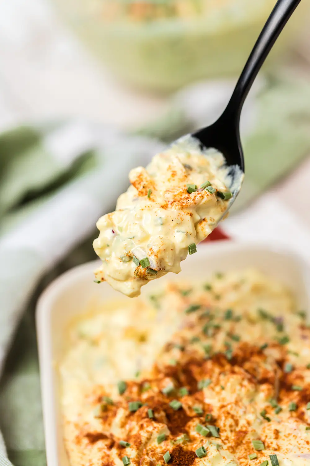 a forkful of deviled egg salad