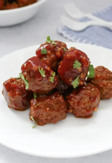plate with pile of crock pot frozen meatballs