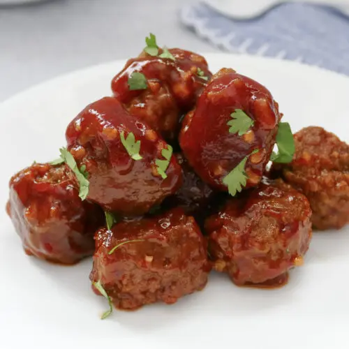 plate with pile of crock pot frozen meatballs