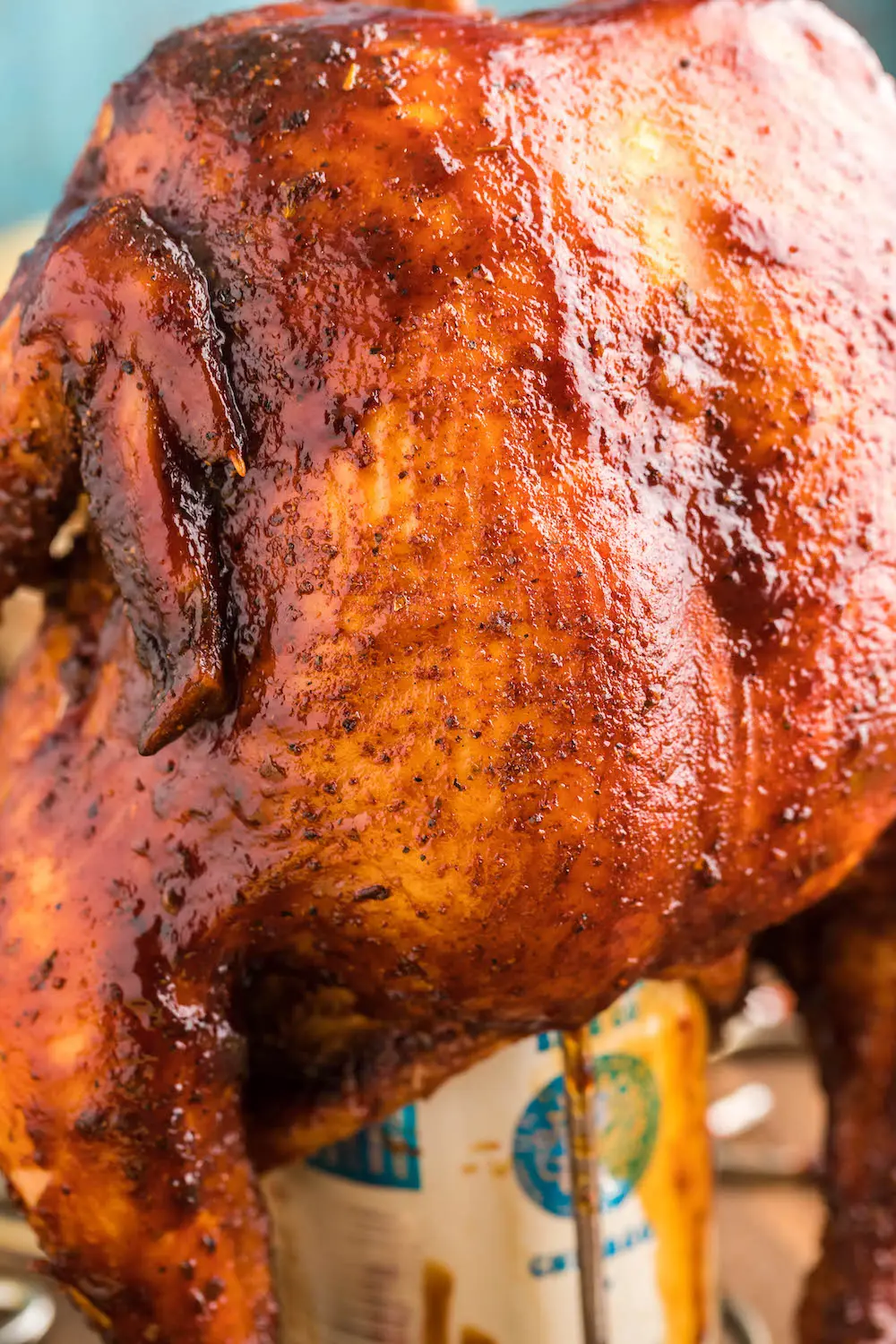 Beer Can chicken with bbq glaze