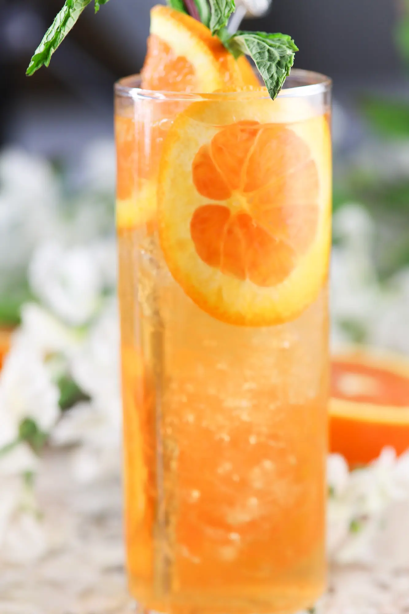 Orange sunset cocktail full of orange and rum. 