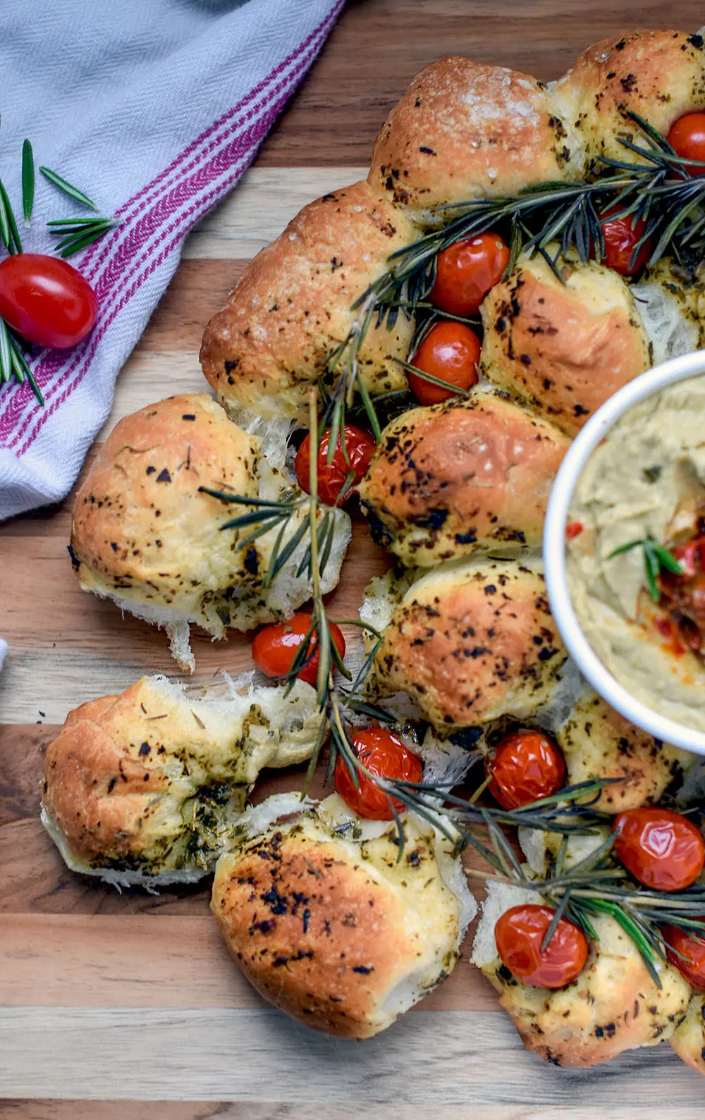 Rolls pulled away from Christmas Bread Wreath