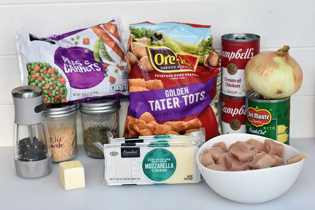 Ingredients for chicken tater tot casserole