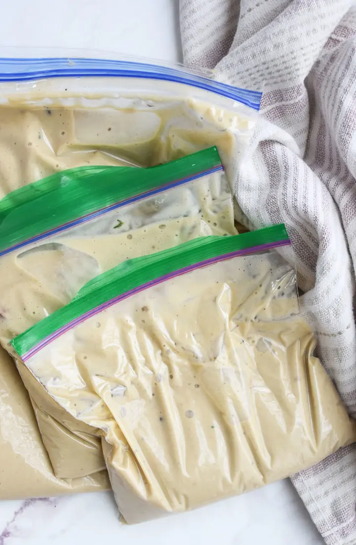 leftover soup being frozen for storage.