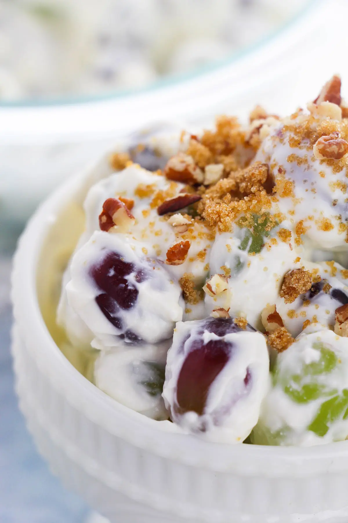 Creamy Grape salad with grapes and cream cheese and brown sugar.